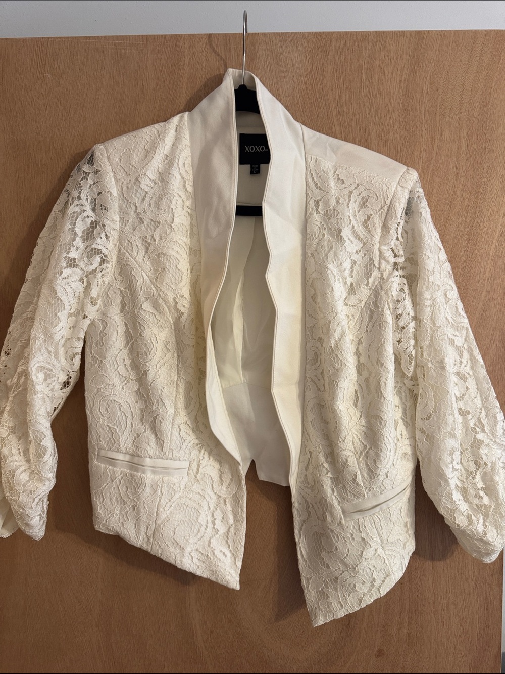 XOXO Ivory Lace Blazer with Satin Lapel